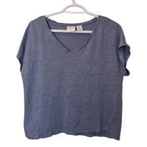 Rachel Zoe deep blue linen V-neck shirt size L